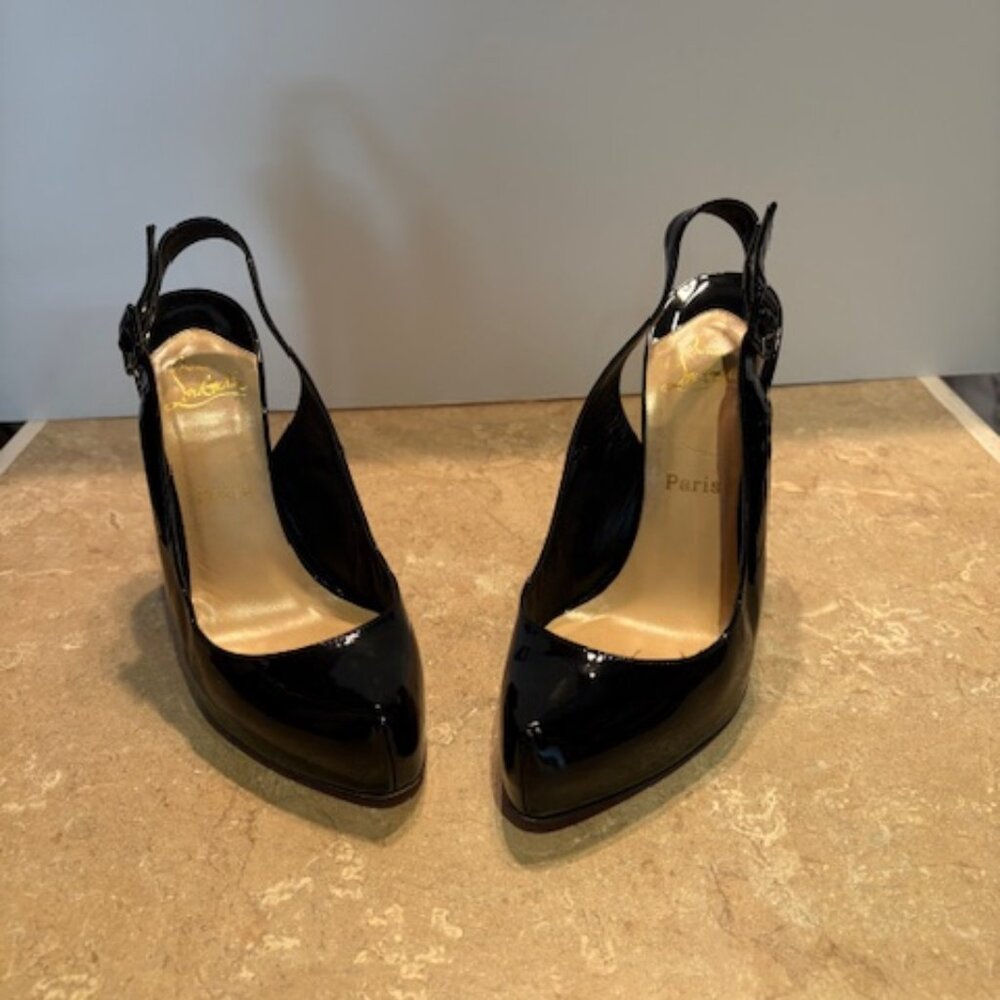 Christian Louboutin Rolande Aperta Black Patent Slingback pumps